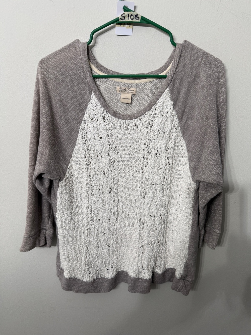 Lucky Brand Soft Knit Two-Tone Raglan Sweater - Taupe and Cream Size Medium